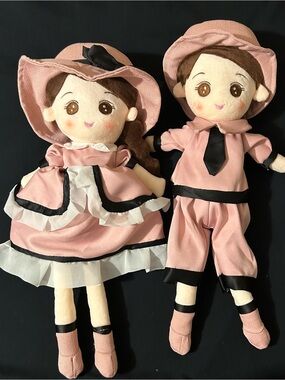 Pink Plush Doll Pair with Black Trim NWT